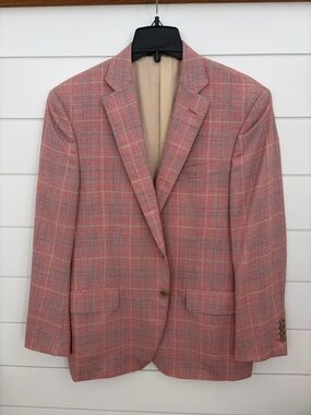 Scuderi, men's Pink Plaid Blazer - Classic Two-Button Sport Coat
